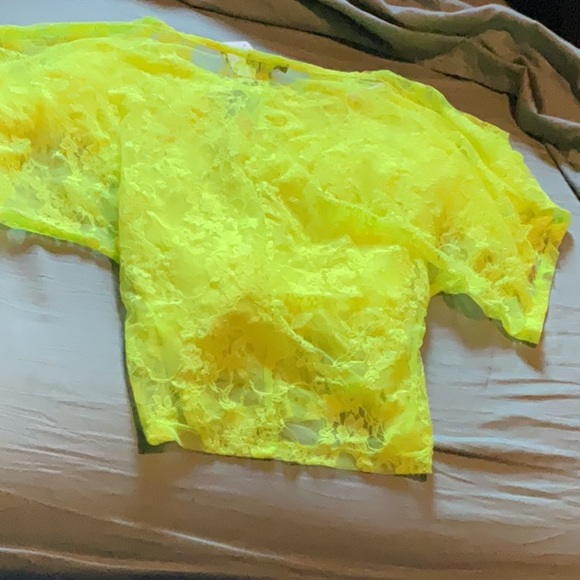Neon highlighter yellow lace top size XS (free gift w/ purchase!!!!!) - Picture 2 of 3